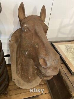 Pair of Life Size Cast Iron Horse Head Bust Wall Mount Trade Signs