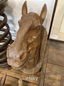 Pair of Life Size Cast Iron Horse Head Bust Wall Mount Trade Signs