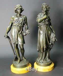 Pair of Mid 19th C. FRENCH BRONZE Sculptures of Harvesters c. 1870 antique