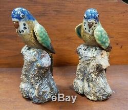 Pair of Mid 20th Century Chinese Shiwan Pottery Parrot Figurines