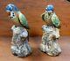 Pair Of Mid 20th Century Chinese Shiwan Pottery Parrot Figurines