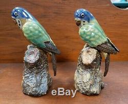 Pair of Mid 20th Century Chinese Shiwan Pottery Parrot Figurines