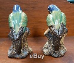 Pair of Mid 20th Century Chinese Shiwan Pottery Parrot Figurines