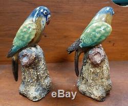 Pair of Mid 20th Century Chinese Shiwan Pottery Parrot Figurines