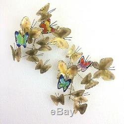 Pair of Mid Century C. Jere Butterfly Sculptures Signed 1967 Wall Enameled