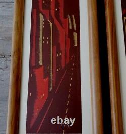 Pair of Midcentury Modern Belart Wall Art Cityscape Paintings, Signed