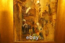 Pair of Oil Painting Of Cairo Street On Board Gold Frame withGlass 1899, Signed