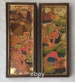 Pair of Original Vintage Ethnical Art on Board Signed, T. Chararod