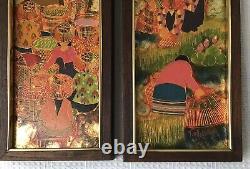 Pair of Original Vintage Ethnical Art on Board Signed, T. Chararod