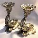 Pair Of Ornate Elephant Head Trunk- Pewter Detailed Candle Holders- Signed -vtg