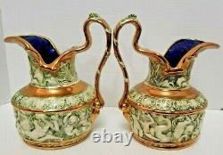 Pair of Rare Antique Hand Painted Neoclassical Vases Ewers Pitcher Signed ELB