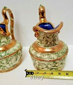 Pair of Rare Antique Hand Painted Neoclassical Vases Ewers Pitcher Signed ELB