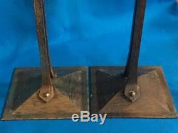 Pair of Roycroft Princess Hand Hammered Copper Candlesticks Candle Holder Signed
