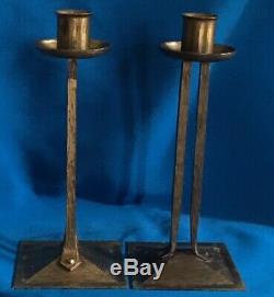 Pair of Roycroft Princess Hand Hammered Copper Candlesticks Candle Holder Signed