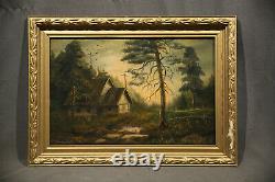 Pair of Russian Antique Magical Landscape Paintings with Beautiful Gold Frames