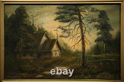 Pair of Russian Antique Magical Landscape Paintings with Beautiful Gold Frames