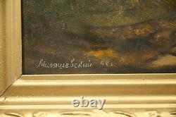 Pair of Russian Antique Magical Landscape Paintings with Beautiful Gold Frames