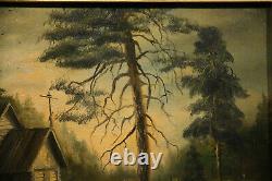 Pair of Russian Antique Magical Landscape Paintings with Beautiful Gold Frames