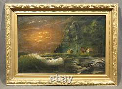 Pair of Russian Antique Magical Landscape Paintings with Beautiful Gold Frames