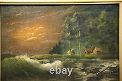 Pair of Russian Antique Magical Landscape Paintings with Beautiful Gold Frames