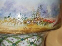 Pair of Sevres Lidded urns Hand painted, artist signed