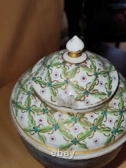 Pair of Sevres Lidded urns Hand painted, artist signed