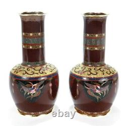 Pair of Signed Antique Japanese Cloisonne Enamel Vases by Daikichi