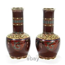 Pair of Signed Antique Japanese Cloisonne Enamel Vases by Daikichi