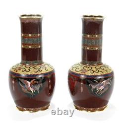 Pair of Signed Antique Japanese Cloisonne Enamel Vases by Daikichi