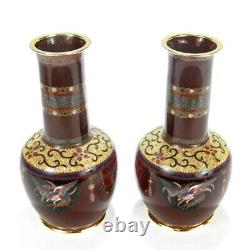 Pair of Signed Antique Japanese Cloisonne Enamel Vases by Daikichi