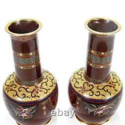 Pair of Signed Antique Japanese Cloisonne Enamel Vases by Daikichi