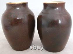 Pair of Signed Antique Japanese Meiji Period Brown Tea Dust Glazed Vases (3.7)