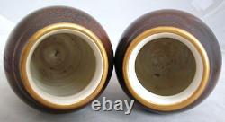 Pair of Signed Antique Japanese Meiji Period Brown Tea Dust Glazed Vases (3.7)