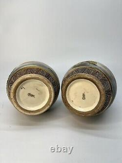 Pair of Signed Antique Meiji Japanese Satsuma Vases 9.75 Tall