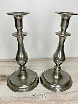 Pair of Signed Antique Pewter Candlesticks 10