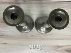Pair of Signed Antique Pewter Candlesticks 10