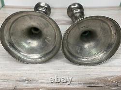 Pair of Signed Antique Pewter Candlesticks 10