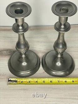 Pair of Signed Antique Pewter Candlesticks 10