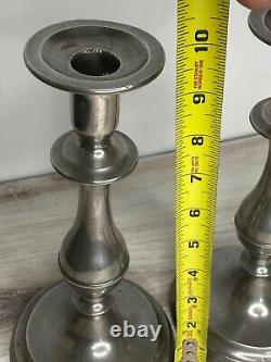 Pair of Signed Antique Pewter Candlesticks 10