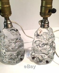 Pair of Signed Baccarat Crystal Glass Boudoir Lamps, Very Rare