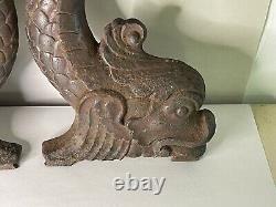 Pair of Signed Bradley & Hubbard B&H Cast Iron Dolphin Andirons (no backs)