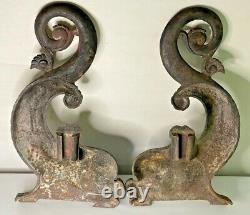 Pair of Signed Bradley & Hubbard B&H Cast Iron Dolphin Andirons (no backs)