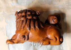 Pair of Signed Carved Antique/ Vintage Japanese Boxwood Foo Dogs. C. 1935