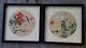 Pair Of Signed Chinese Round Paintings On Silk Flowers Bird Butterfly