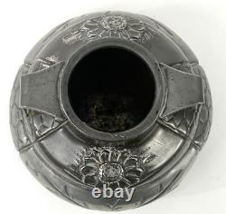 Pair of Signed Etain Garanti Pur Pewter Antique Art Nouveau Floral Vases