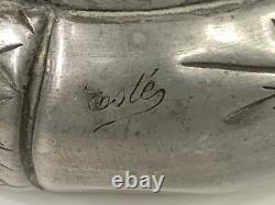 Pair of Signed Etain Garanti Pur Pewter Antique Art Nouveau Floral Vases