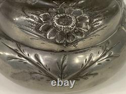 Pair of Signed Etain Garanti Pur Pewter Antique Art Nouveau Floral Vases
