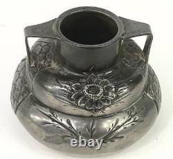 Pair of Signed Etain Garanti Pur Pewter Antique Art Nouveau Floral Vases