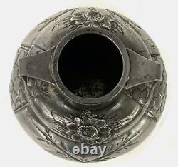 Pair of Signed Etain Garanti Pur Pewter Antique Art Nouveau Floral Vases