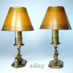 Pair of Signed Handel Electric Boudoir Lamps with Griffins (Rare)